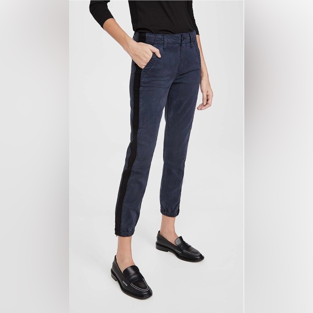 PAIGE Mayslie Seasonal Navy/Black Velvet Inset Jogger Pant NWT 34